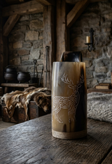 Stag of Valhalla 250ml buffalo horn coffee mug for hot drinks