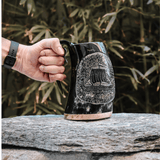 Longship Viking Horn Mug hand-carved from real buffalo horn